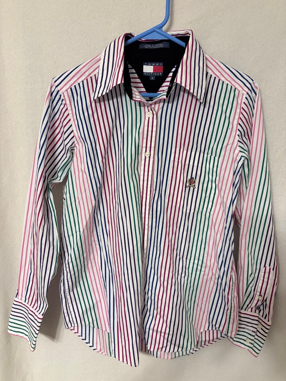 Tommy Hilfiger 1990s Rainbow Striped Long Sleeve Button Up Pocket Shirt Vintages